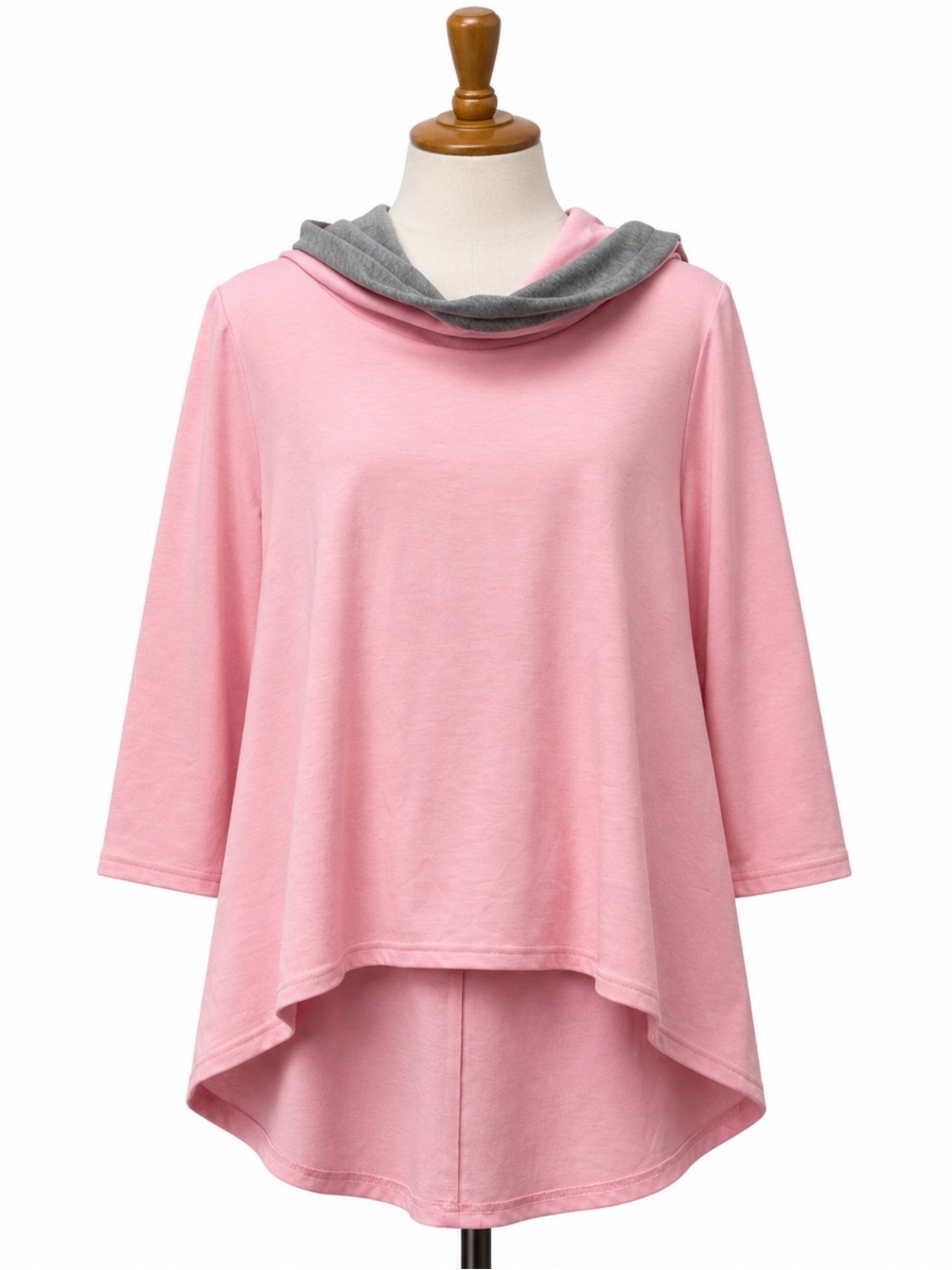 Women's Pink Cowl Neck Hooded Tunic Sweatshirt High Low Hem Size Medium